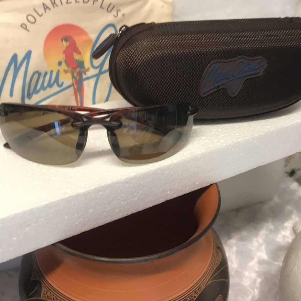 Maui Jim Banyans sunglasses rimless sports tortoise frame polarized brown lens